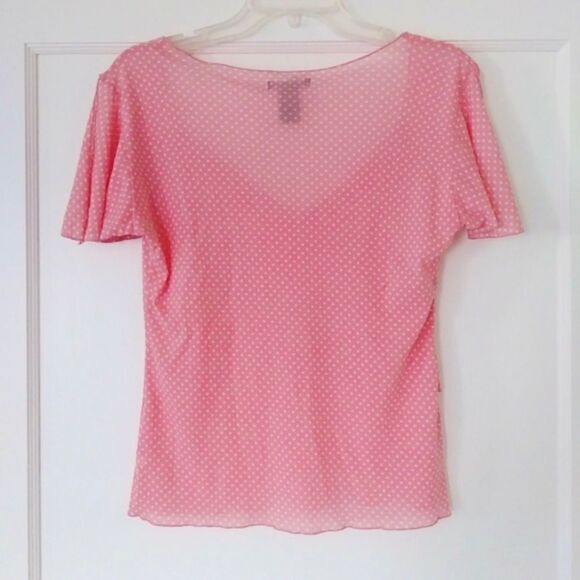 New York & Company Pink Polka Dot Flutter Sleeve Blouse - Picture 2 of 5